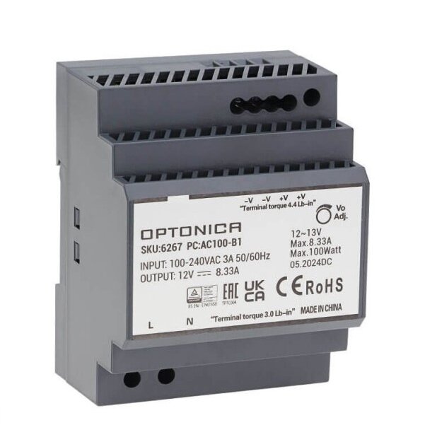 Ultra Slim DIN Rail Power Supply, 100W, 12V, 8.33A