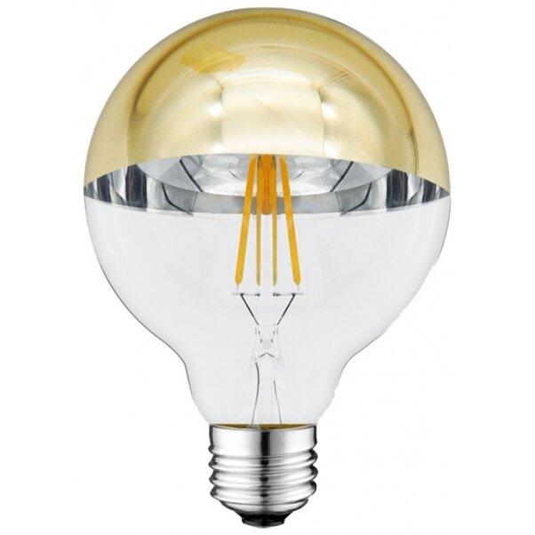 LED lemputė E27 G95 7W, pusiau auksinė, šilta balta šviesa