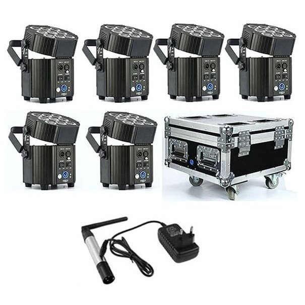 LED PAR Light, 9x10W, 90W, RGBW, RGBA UV, Charging Case, Wireless Transmitter, 6in1