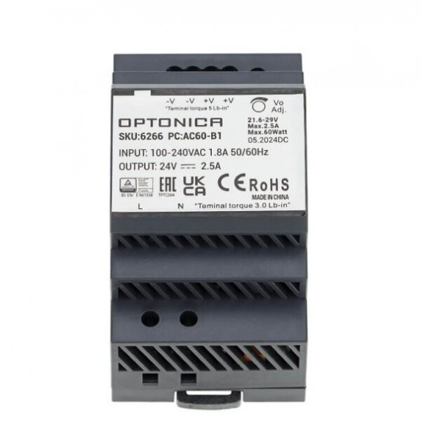 LED maitinimo šaltinis, 60W, 24V, 2.5A, plonas, DIN 1