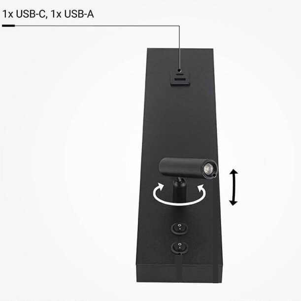 LED Wall Light, 11W, ON/OFF-Switch, USB, Black, Warm Light 4