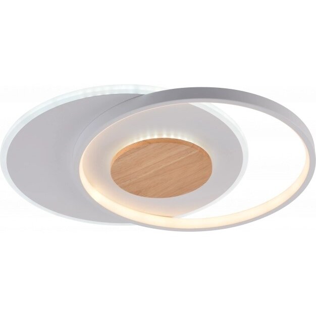 LED Ceiling Lamp, 54W, White/Wood, Dimmable, Remote Control, CCT
