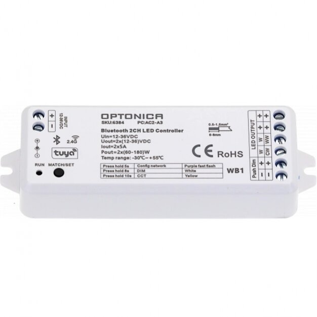 LED pastovios įtampos maitinimo valdiklis, 12-36V, 5A/kan., 2 kanalai, nuotolinis valdymas 1 LED pastovios įtampos maitinimo valdiklis, 12-36V, 5A/kan., 2 kanalai, nuotolinis valdymas 1