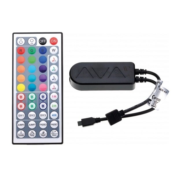 LED RGB Music maitinimo valdiklis, 12-24V, 3 kanalai, su IR pulteliu, 44 mygtukų, Tuya 3 LED RGB Music maitinimo valdiklis, 12-24V, 3 kanalai, su IR pulteliu, 44 mygtukų, Tuya 3