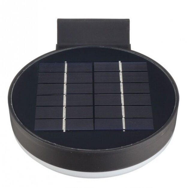 LED Solar Wall Lamp, Black, Round, PIR Sensor, 6W, White Light 3