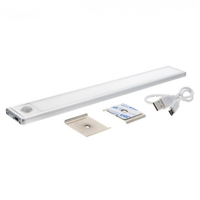 LED šviestuvas, 1.5W, PIR jutiklis, sidabrinis, šilta balta šviesa 2
