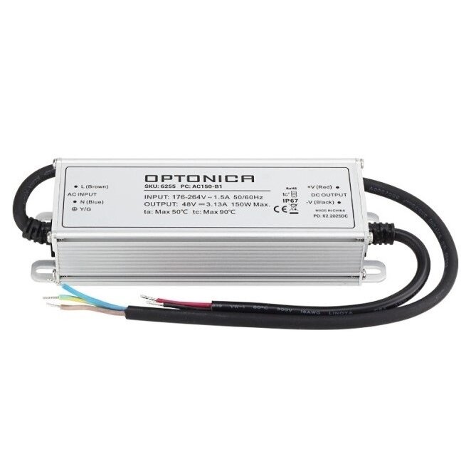 LED maitinimo šaltinis, 150W, 48V, 3.125A, 3 metai garantija, vandeniui atsparus 1 LED maitinimo šaltinis, 150W, 48V, 3.125A, 3 metai garantija, vandeniui atsparus 1