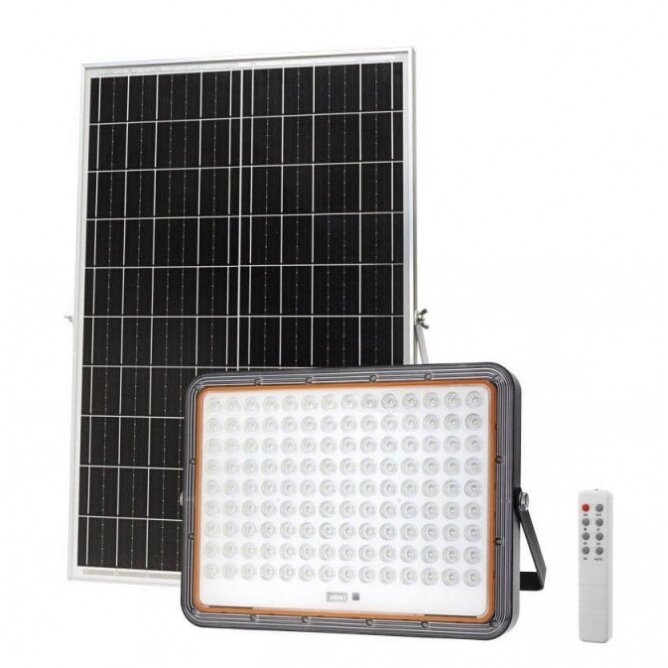 LED prožektorius, pilkas, su saulės baterija, 40W, šalta balta šviesa 1