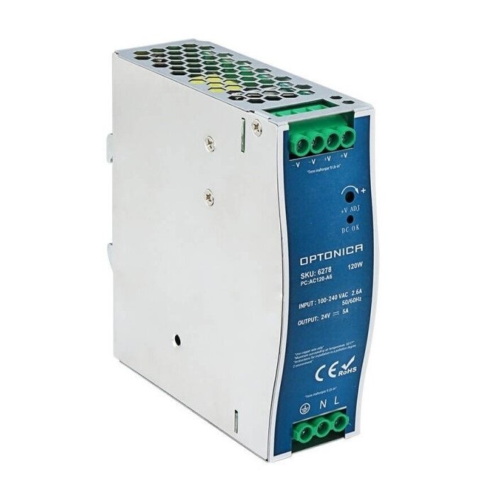 LED maitinimo šaltinis, 120W, 24V, 5A, DIN 1