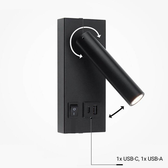 LED sieninis šviestuvas, 2W, ON/OFF jungiklis, USB, juodas, šilta balta šviesa 4 LED sieninis šviestuvas, 2W, ON/OFF jungiklis, USB, juodas, šilta balta šviesa 4