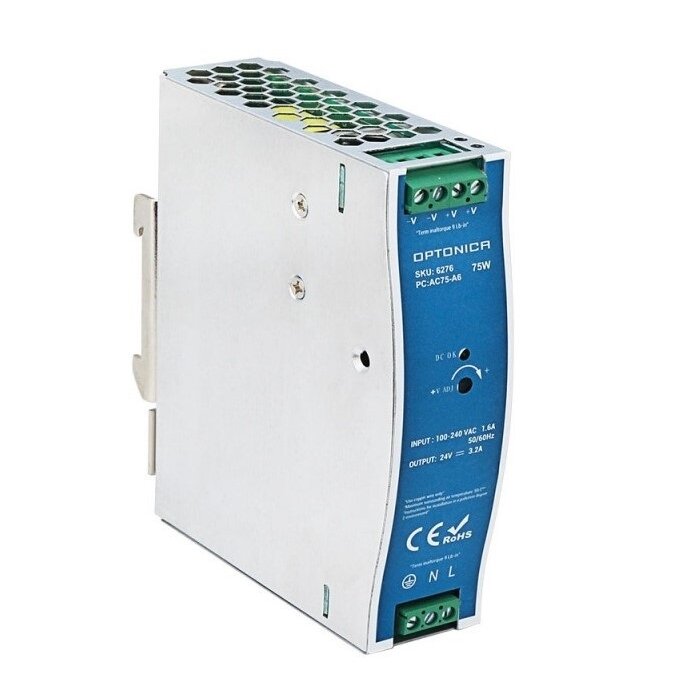 DIN Rail Power Supply, 75W, 24V, 3.125A 1