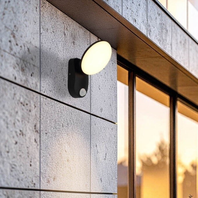 LED sieninis šviestuvas, juodas, apvalus, pasukamas, PIR jutiklis, 12W, šilta balta šviesa 3