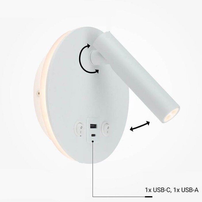 LED Wall Light, 8W, ON/OFF-Switch, USB, White, Neutral Light 4