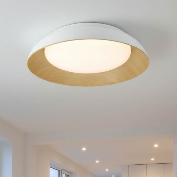 LED Ceiling Light, 24W, White/Wood, CCT Light 5