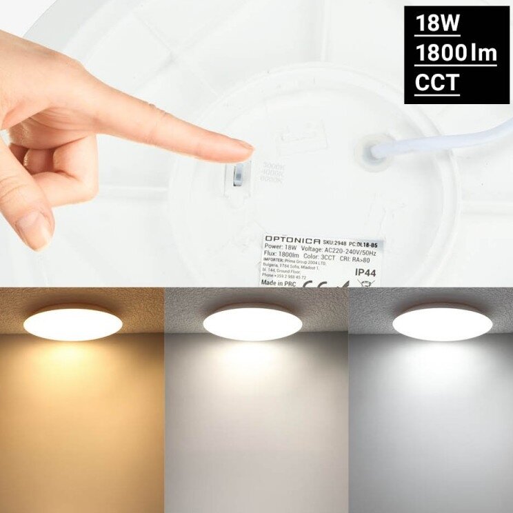 LED Ceiling Light, White Body, 18W, 3CCT 3