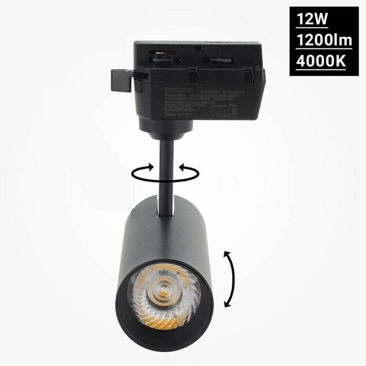 LED bėginis šviestuvas, 1F, 12W, 1200Lm, juodas, šilta balta šviesa 3