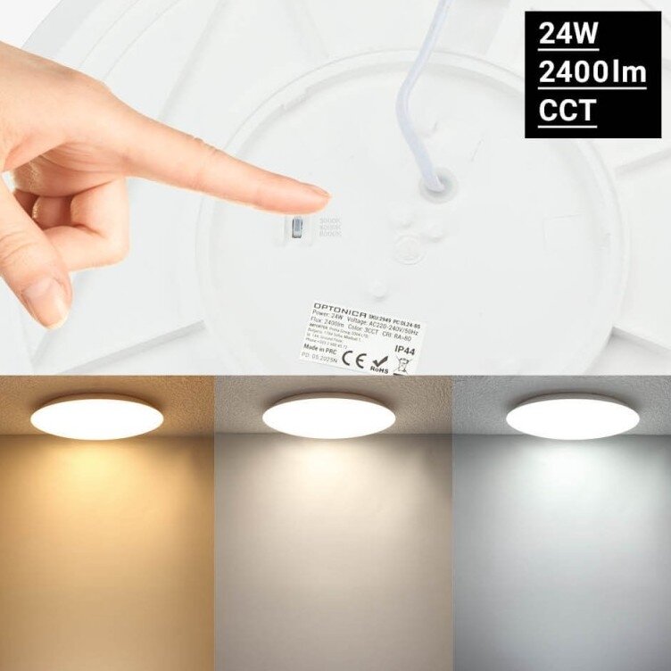 LED Ceiling Light, White Body, 24W, 3CCT 3