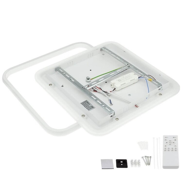 LED Ceiling Lamp, 60W, White/Wood, Dimmable, Remote Control, CCT 3