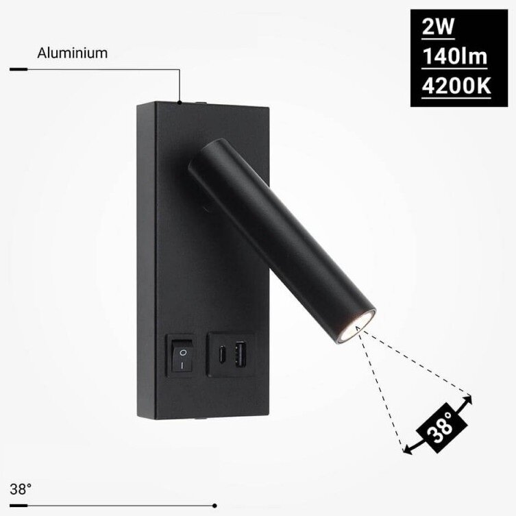 LED Cabinet Light, 2W, ON/OFF-Switch, USB, Black, Neutral Light 3