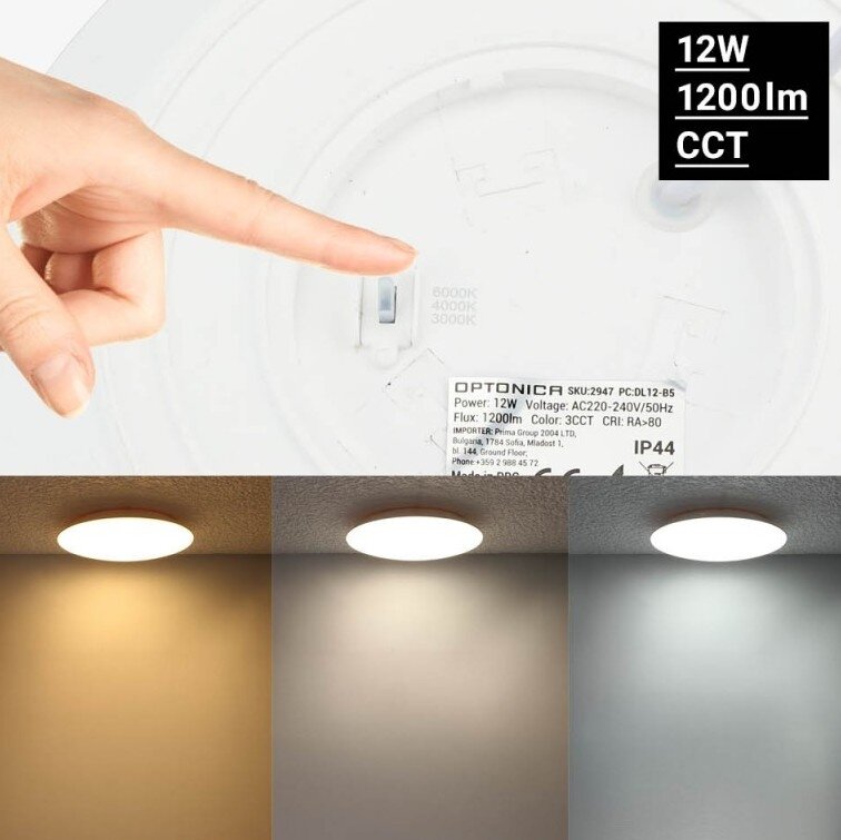 LED Ceiling Light, White Body, 12W, 3CCT 3