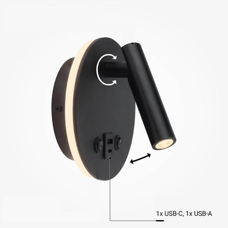 LED sieninis šviestuvas, 8W, ON/OFF jungiklis, USB, juodas, neutrali balta šviesa 4 LED sieninis šviestuvas, 8W, ON/OFF jungiklis, USB, juodas, neutrali balta šviesa 4