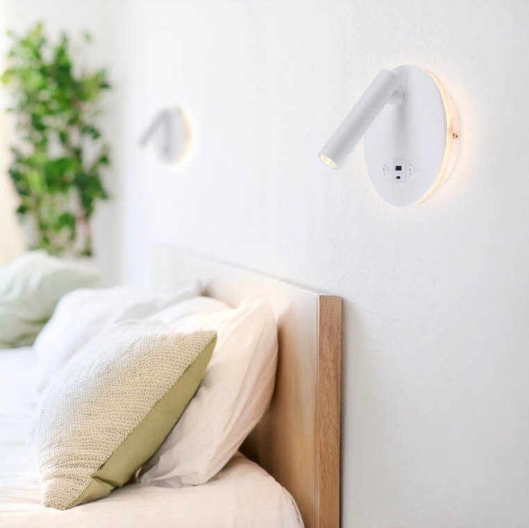 LED sieninis šviestuvas, 8W, ON/OFF jungiklis, USB, baltas, neutrali balta šviesa 5 LED sieninis šviestuvas, 8W, ON/OFF jungiklis, USB, baltas, neutrali balta šviesa 5