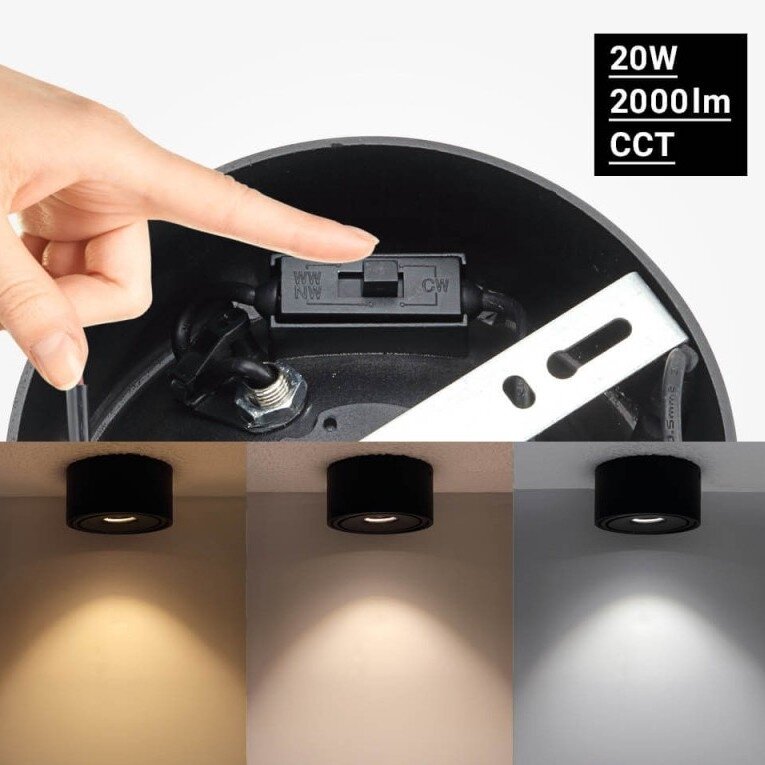 LED Downlight, 20W, Round, Rotatable, Black, CCT 3