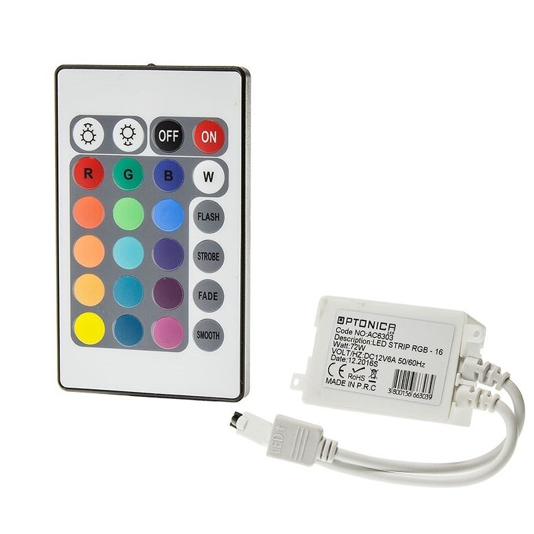 LED Strip Controller, 12V, 72W, with Remote Console, 16 Buttons