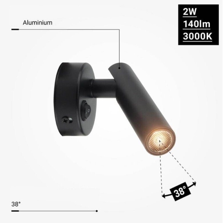 LED Cabinet Light, 2W, ON/OFF-Switch, Black, Neutral Light 3