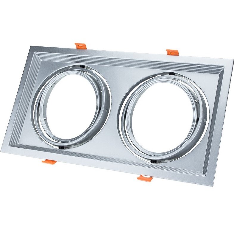 LED Downlight, Rectangular, Silver, 2 Rings, Adjustable