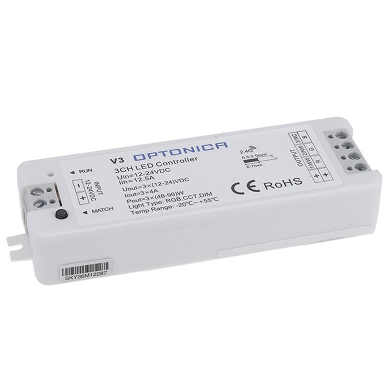 LED RGB Constant Voltage Controller, 12-24V, 4A/Ch, 3 Channels