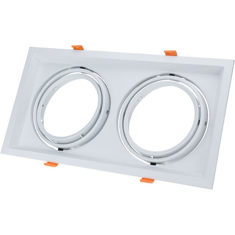 LED Downlight, Rectangular, White, 2 Rings, Adjustable