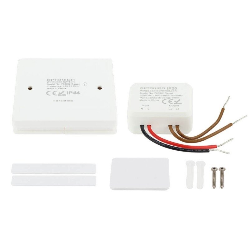 LED 2-Gang Remote Control Switch with Controller, White 2