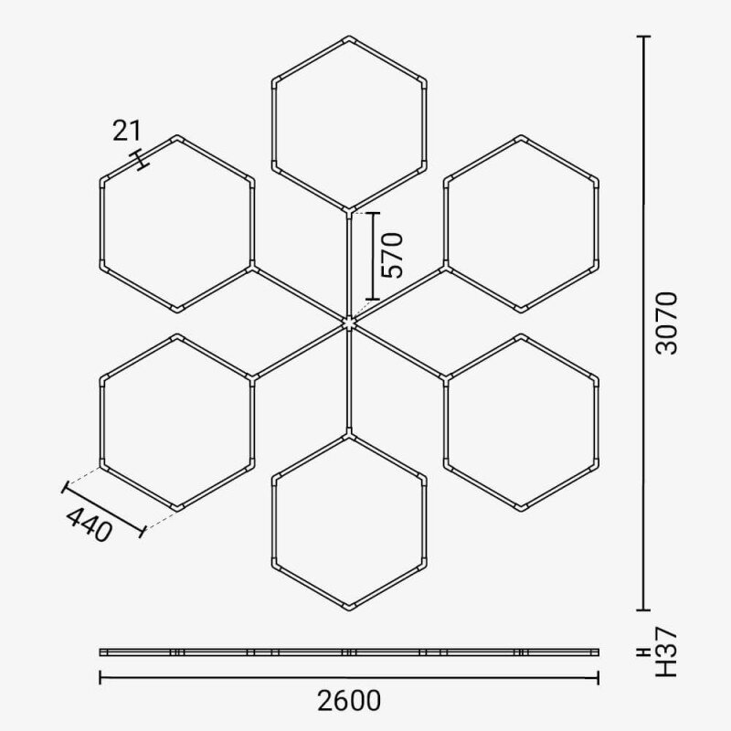 LED korys (hexagon), 6HEX, 306W, šalta balta šviesa 3