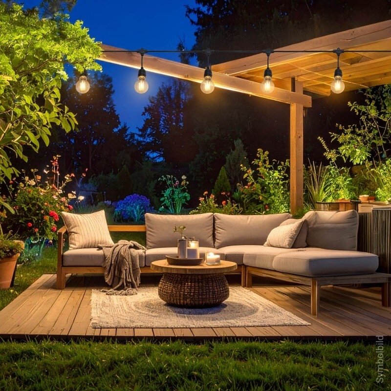 LED Outdoor String Light, Black, 14.4m, 15Pcs., Suspended Sockets, without Bulbs 5