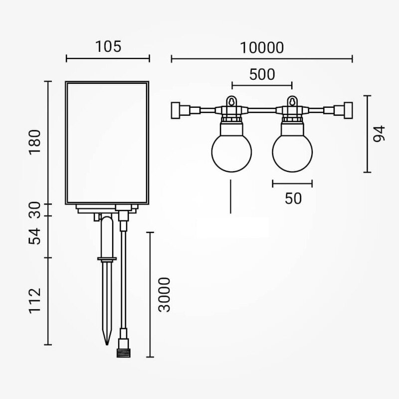 LED lauko saulės girlianda, 10m, 20 lizdų, G50, skaidrios lemputės, šilta balta šviesa 3