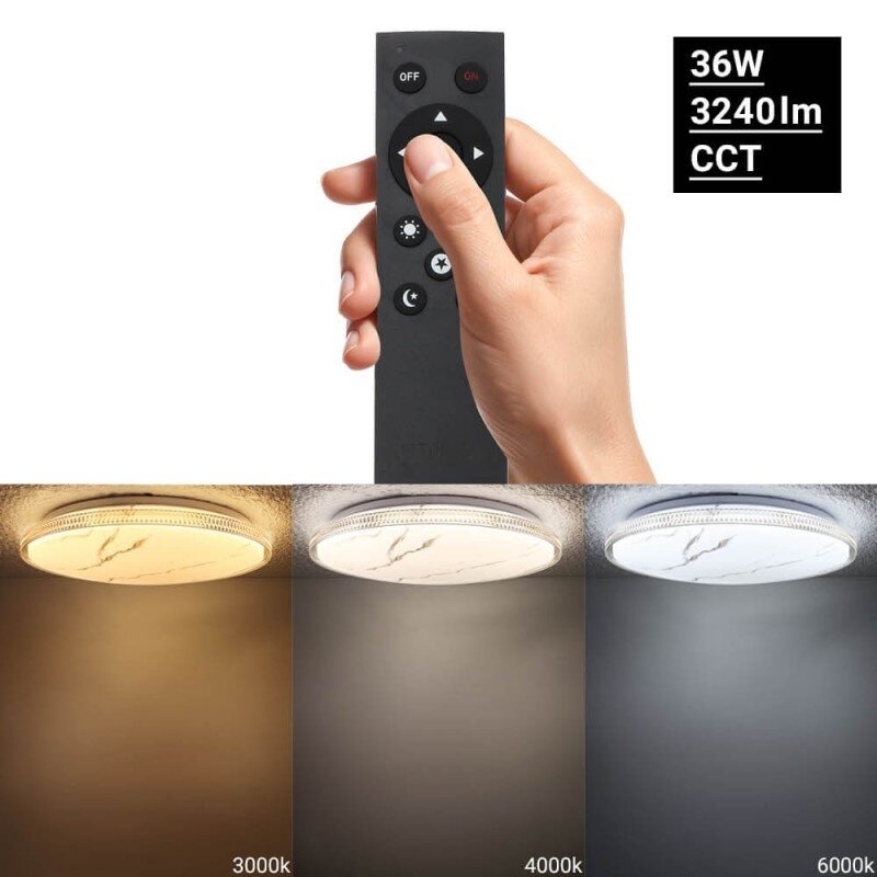 LED lubų šviestuvas, 20W, apvalus, baltas akmuo, atmintis, nuotolinis valdymas, CCT šviesa 2