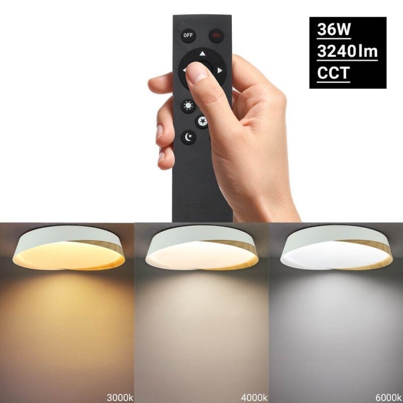 LED Ceiling Light, 20W, White/Light Wood, Memory, Remote Control, 3CCT 2