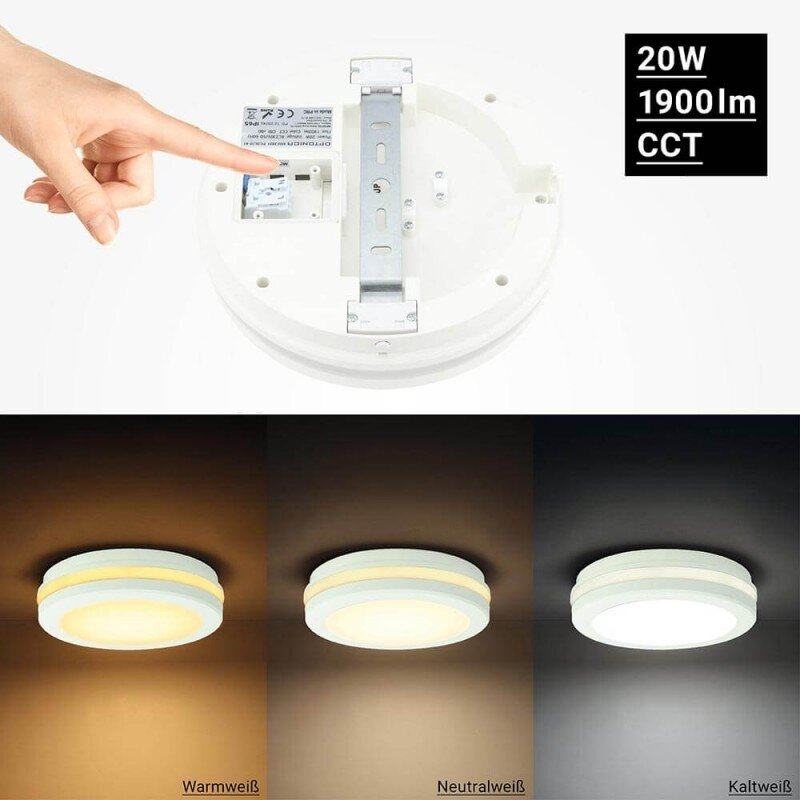 LED Outdoor Ceiling Light, White, 20W, CCT 2