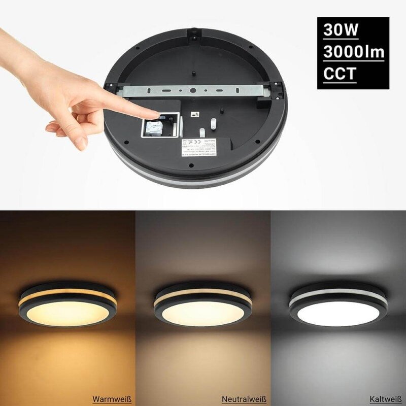 LED Outdoor Ceiling Light, Black, 30W, CCT, Microwave Sensor 2