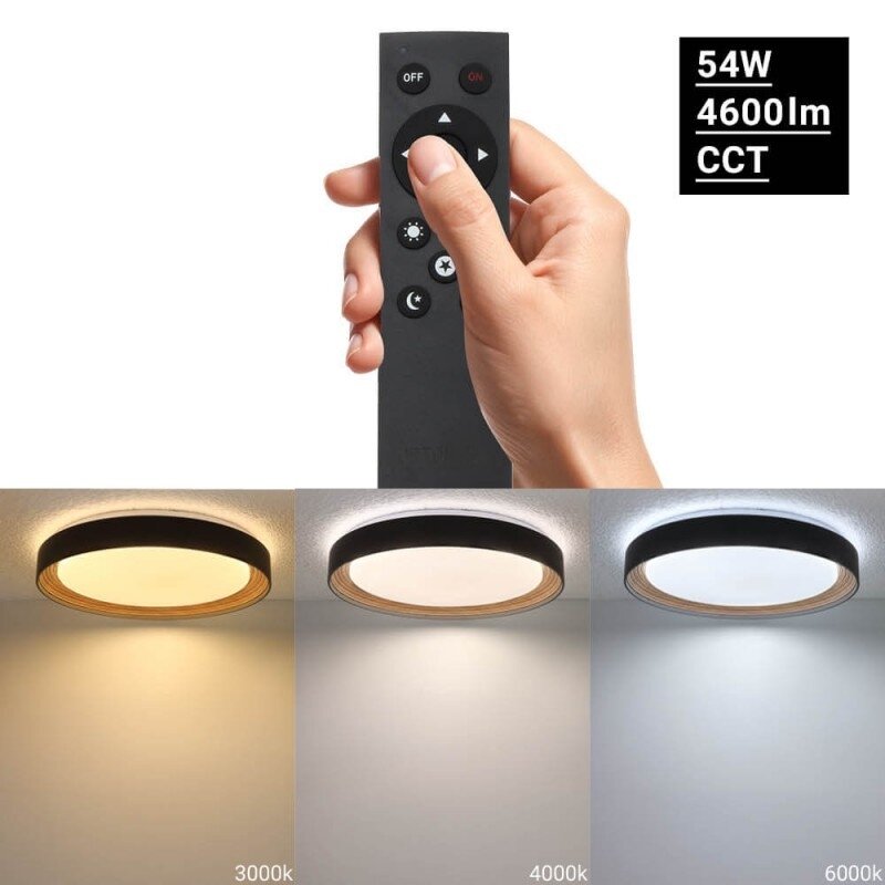 LED Ceiling Light, 36W, Black/Walnut, Memory, Remote Control, 3CCT 2