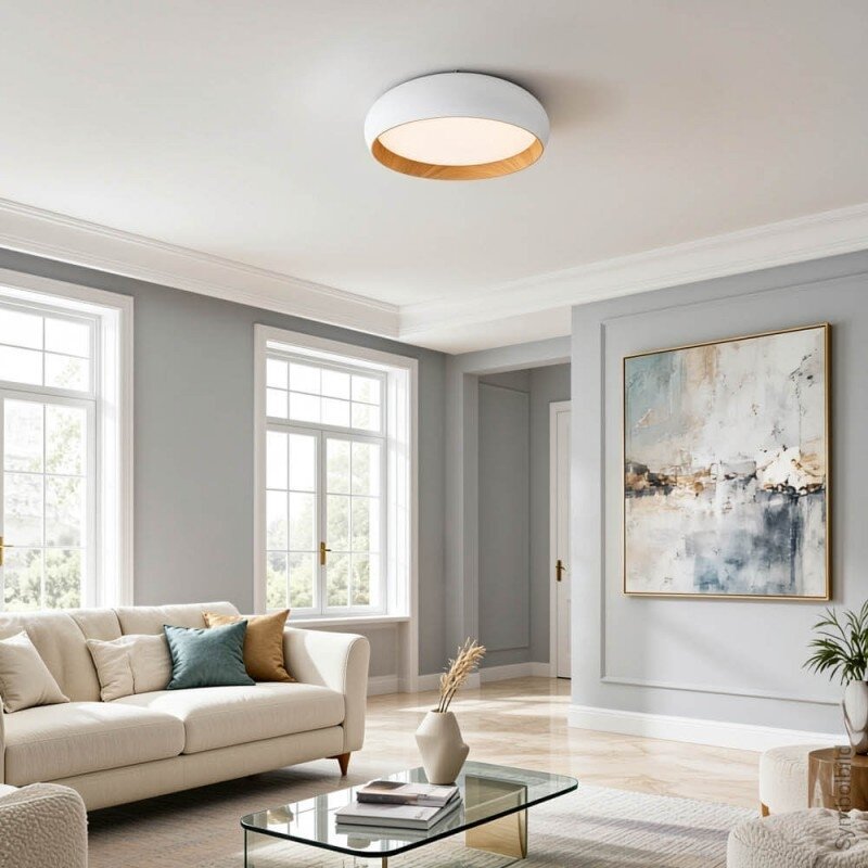 LED Ceiling Light, 36W, White/Wood, CCT Light 3