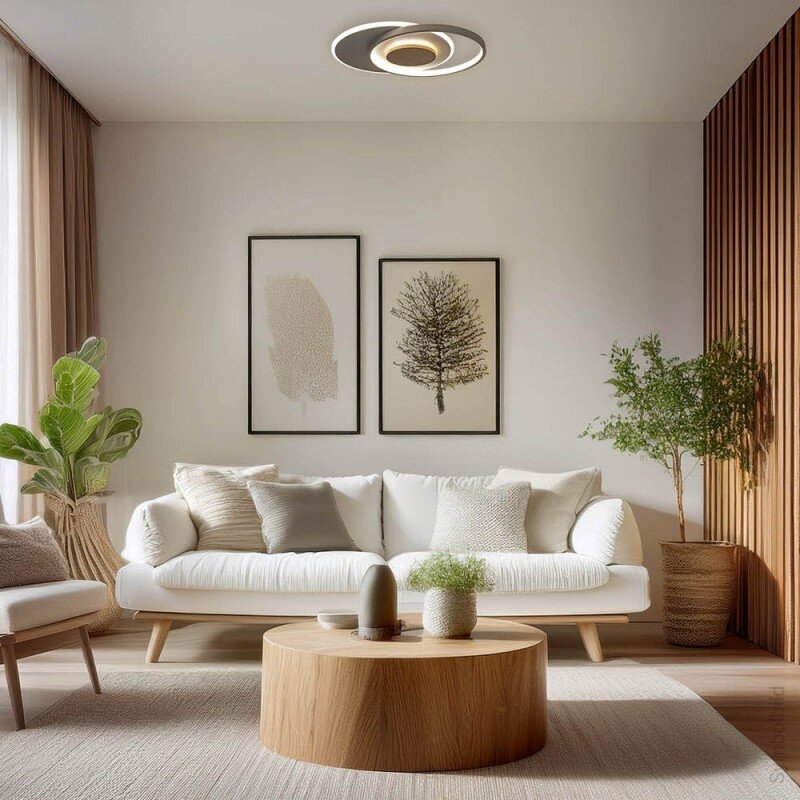 LED Ceiling Lamp, 54W, White/Wood, Dimmable, Remote Control, CCT 4