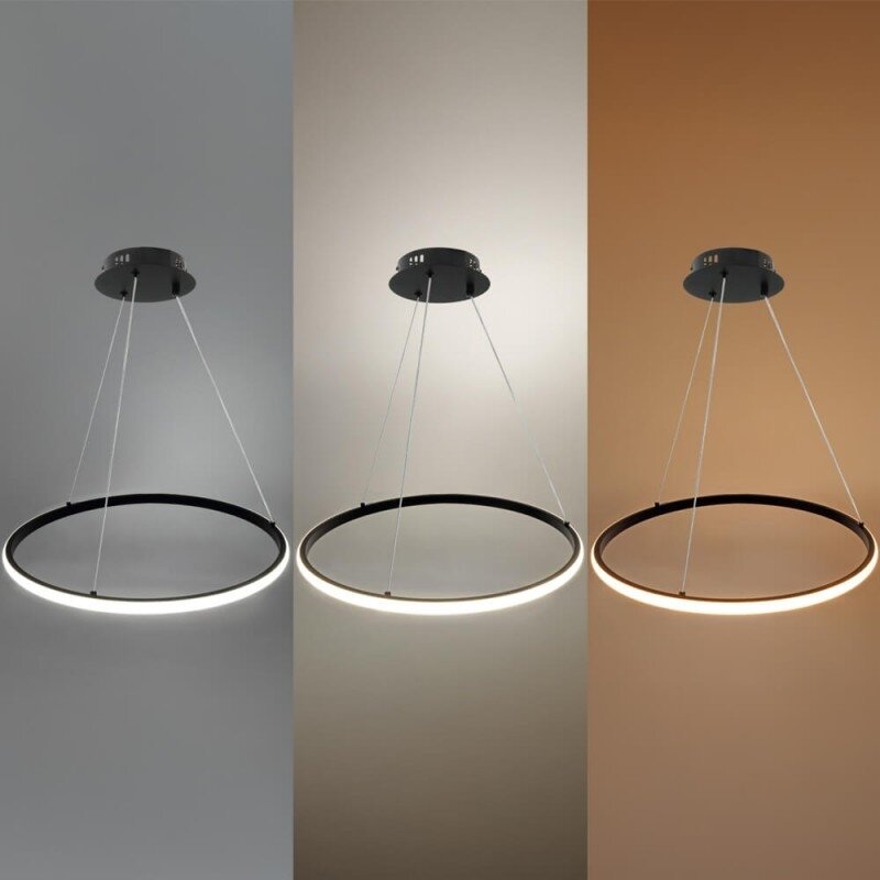 LED Pendant Lamp, 30W, Black, Dimmable, Remote Control, CCT 4