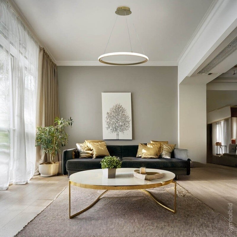 LED Pendant Lamp, 30W, Brushed Gold, Dimmable, Remote Control, CCT 3