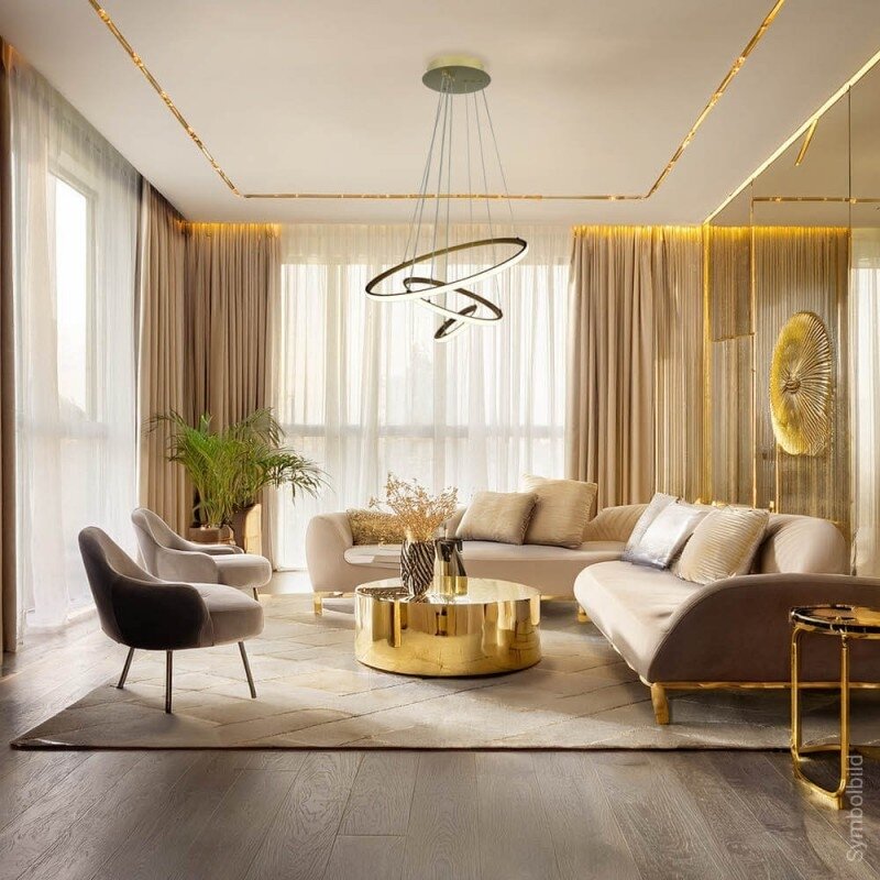 LED Pendant Lamp, 78W, Brushed Gold, Dimmable, Remote Control, CCT 3
