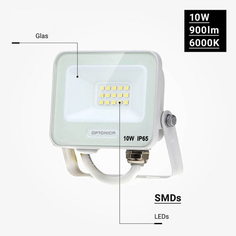 LED prožektorius, baltas, 90Lm/W, 10W, šalta balta šviesa 3 LED prožektorius, baltas, 90Lm/W, 10W, šalta balta šviesa 3