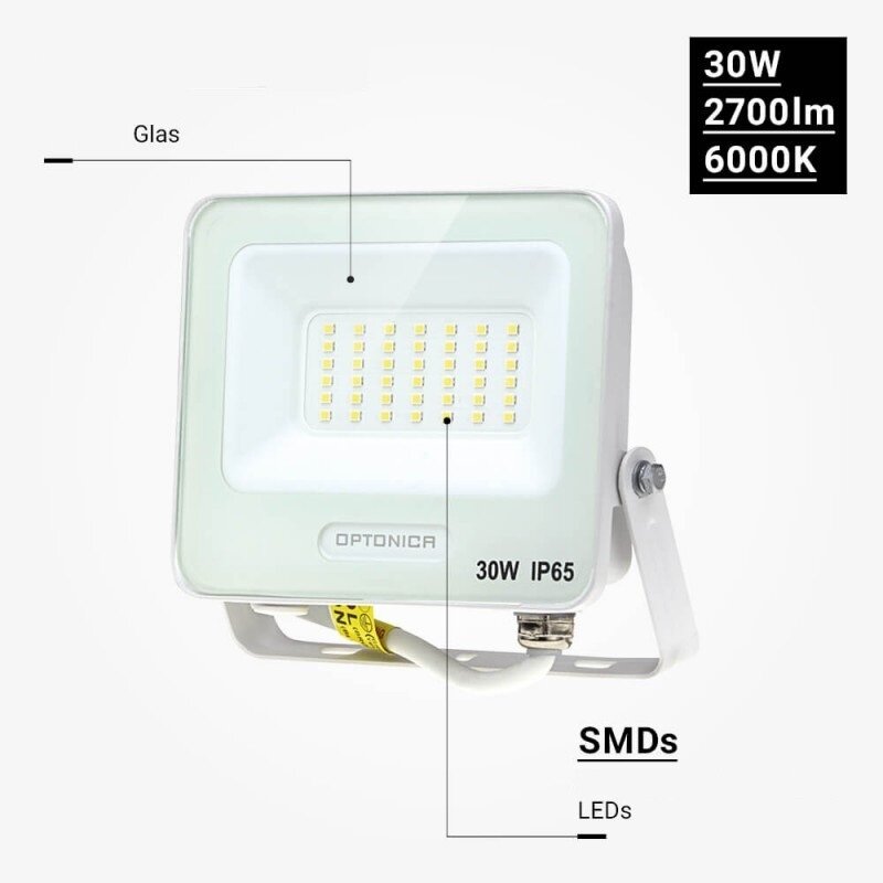 LED prožektorius, baltas, 90Lm/W, 30W, šilta balta šviesa 3 LED prožektorius, baltas, 90Lm/W, 30W, šilta balta šviesa 3