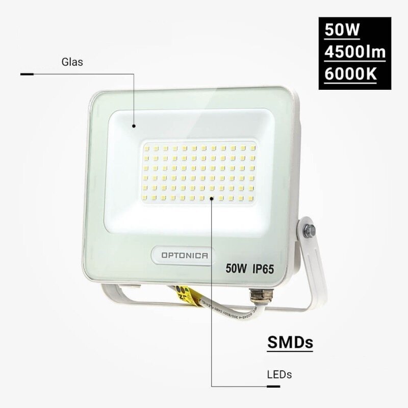 LED Floodlight, White, 90Lm/W, 50W, Warm Light 3