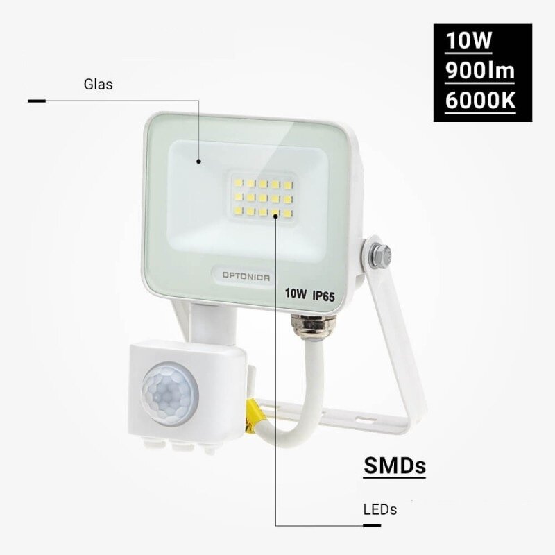 LED prožektorius, baltas, PIR jutiklis, 10W, 120°, šalta balta šviesa 3 LED prožektorius, baltas, PIR jutiklis, 10W, 120°, šalta balta šviesa 3